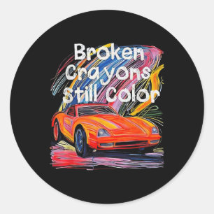 Sticker Rond Crayons cassés Couleur encore Sensibilisation à la