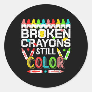 Sticker Rond Crayons cassés Couleur encore Sensibilisation à la
