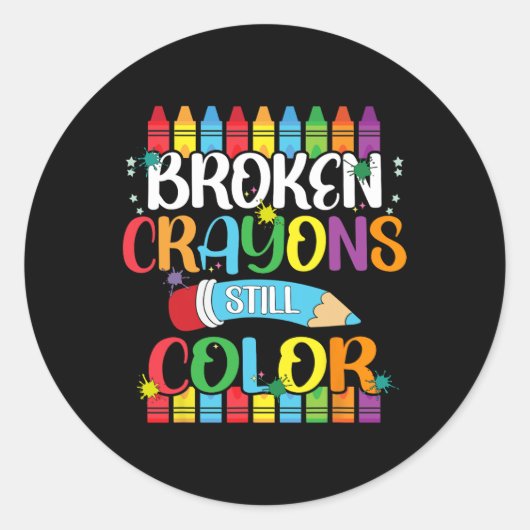 Sticker Rond Crayons cassés Couleur encore Sensibilisation à la (Devant)