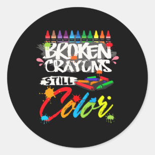 Sticker Rond Crayons cassés Couleur encore Sensibilisation à la