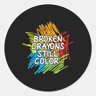 Sticker Rond Crayons cassés Couleur encore Tee Mental Health Aw