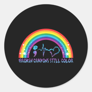 Sticker Rond Crayons cassés Couleur encore Tee Prévention du su