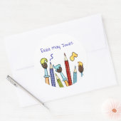 Sticker Rond Crayons et pinceaux personnalisés (Enveloppe)