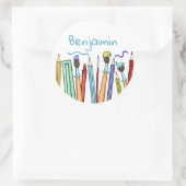 Sticker Rond Crayons et pinceaux personnalisés (Sac)