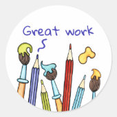 Sticker Rond Crayons et pinceaux - Prix de l'enseignant (Devant)