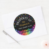 Sticker Rond Crayons Stars Colorful Propriété de classe (Enveloppe)