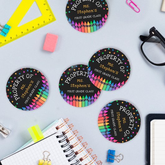 Sticker Rond Crayons Stars Colorful Propriété de classe