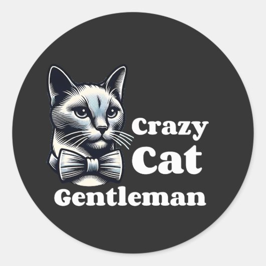 Sticker Rond Crazy Cat Gentleman - Funny Feline (Devant)