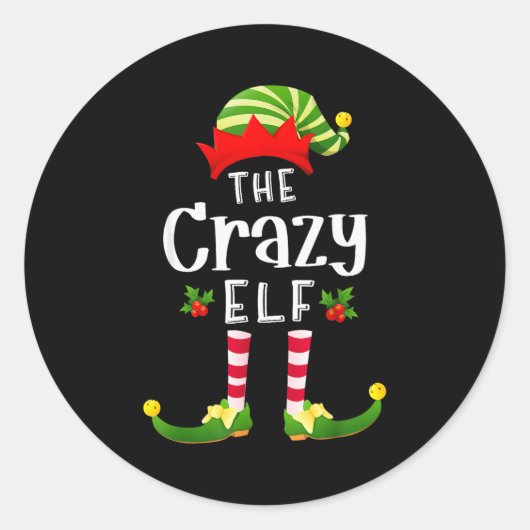 Sticker Rond Crazy Christmas Elf Matching Pajama X-mas Party  (Devant)