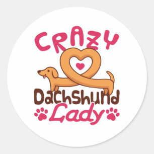Sticker Rond Crazy Dachshund Lady Doxie Maman