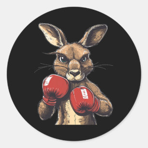 Sticker Rond Crazy Kangaroo Avec Gants De Boxe Pour Un Punch Sa