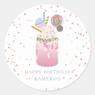 Sticker Rond Crazy Milkshake rose Candy Cupcake fête d'annivers