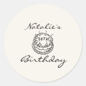 Sticker Rond Cream Black 30th Hand Drawn Cake fête d'anniversai (Devant)