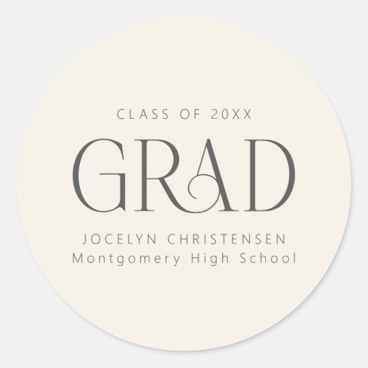 Sticker Rond Cream Gray Personalized 2026 Modern Grad Graduate (Devant)