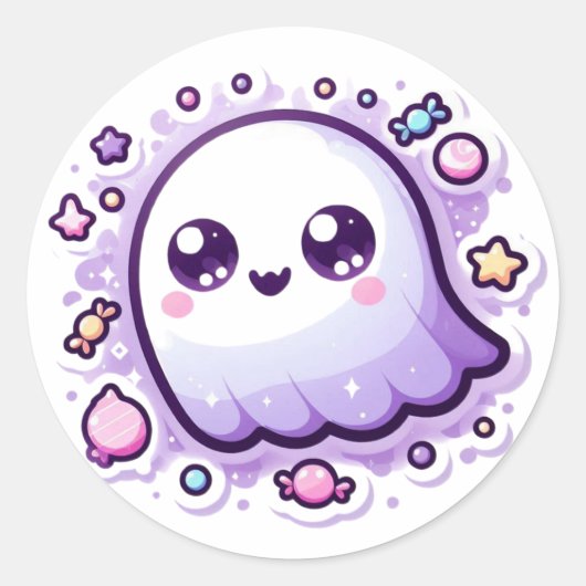 Sticker Rond Création d'autocollants de bonbons fantômes Kawaii (Devant)