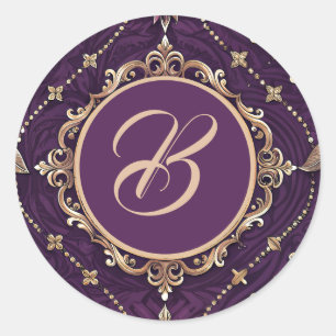 Sticker Rond Création élégante violette et or vintage