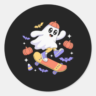 Sticker Rond Création fantôme de skateboard Halloween drôle pou