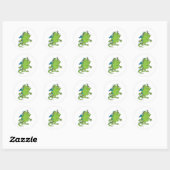 Sticker Rond créature de monstre dragon vert mignon (Feuille)