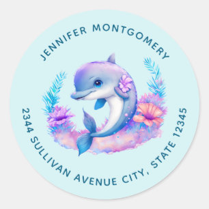 Sticker Rond Créature Mer Dauphin - Adresse