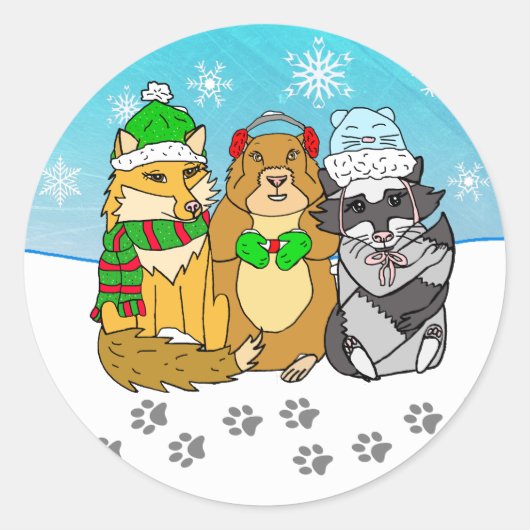Sticker Rond Créatures forestières Animaux de forêt Noël (Devant)