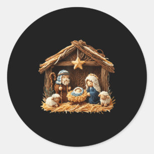 Sticker Rond Crèche Faux Jésus en Crochet de Laine Noël R
