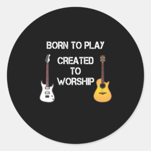 Sticker Rond Créé pour adorer le Joueur de Guitare Chrétienne
