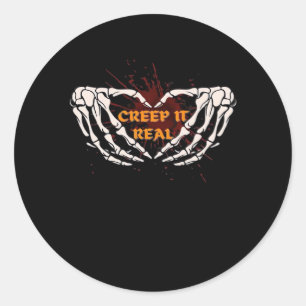 Sticker Rond Creep It Real, Skeleton Mains Montrant Le Coeur