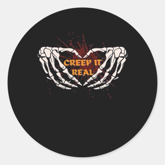 Sticker Rond Creep It Real, Skeleton Mains Montrant Le Coeur (Devant)