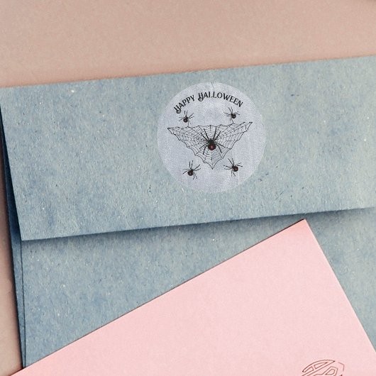 Sticker Rond Creepy Crawling Black Widow Spiders Web White