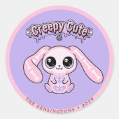 Sticker Rond Creepy Cute Pink Bunny Lavender Pastel Goth (Devant)