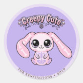 Sticker Rond Creepy Cute Pink Bunny Pastel Goth Lavender (Devant)