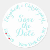 Sticker Rond Créer un mariage Turquoise blanc élégant Enregistr (Devant)