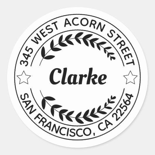 Sticker Rond Créez votre propre adresse de retour en noir et bl (Devant)