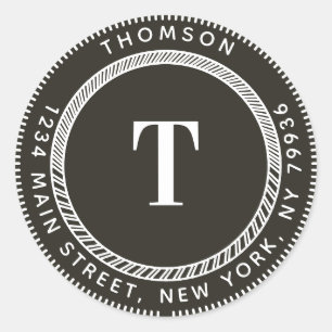 Sticker Rond Créez votre propre adresse de retour, monogramme é