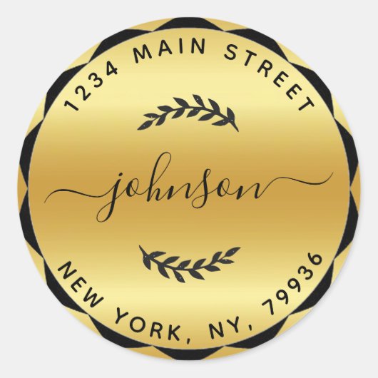 Sticker Rond Créez Votre Propre Adresse de Retour Ronde Dorée (Devant)