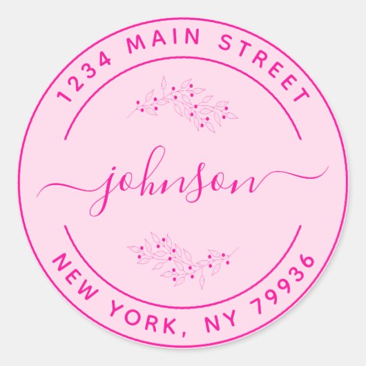 Sticker Rond Créez votre propre adresse de retour ronde rose (Devant)