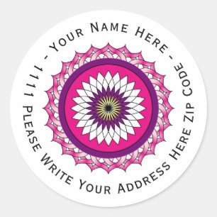 Sticker Rond Créez vous-même Mandala géométrique Lotus rose sym