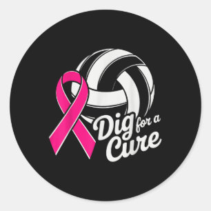 Sticker Rond Creg Pour Le Ruban Cure Volleyball Rose Cancer Du