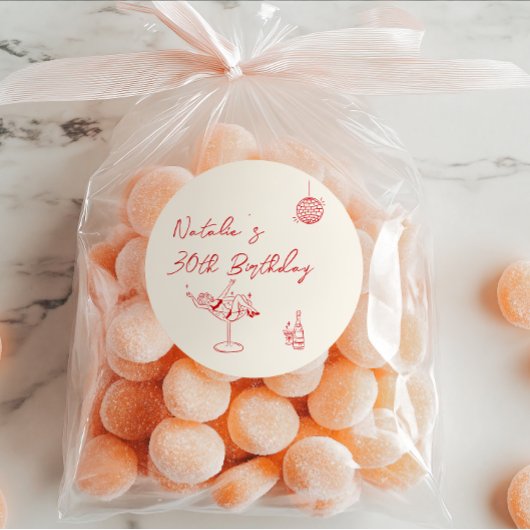 Sticker Rond Crème à la main 30th Cocktail Girl Anniversaire