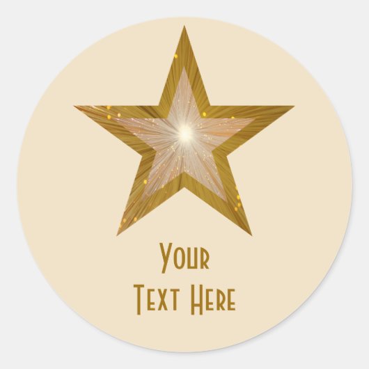 Sticker Rond Crème autocollante ronde "Gold" Star 'Your Text' (Devant)