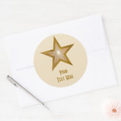 Sticker Rond Crème autocollante ronde "Gold" Star 'Your Text' (Enveloppe)
