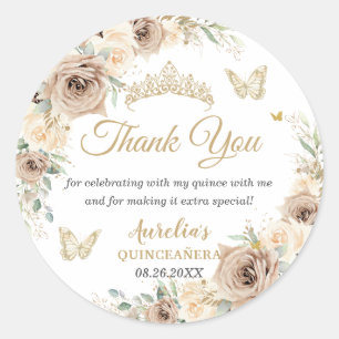 Sticker Rond Crème beige floral Champagne Quinceañera Douze ans