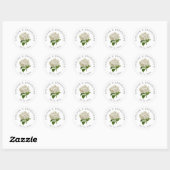 Sticker Rond Crème Blanc Hydrangea Noms et Date Mariage (Feuille)