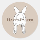 Sticker Rond Crème Blanc Joyeux lapin de Pâques (Devant)