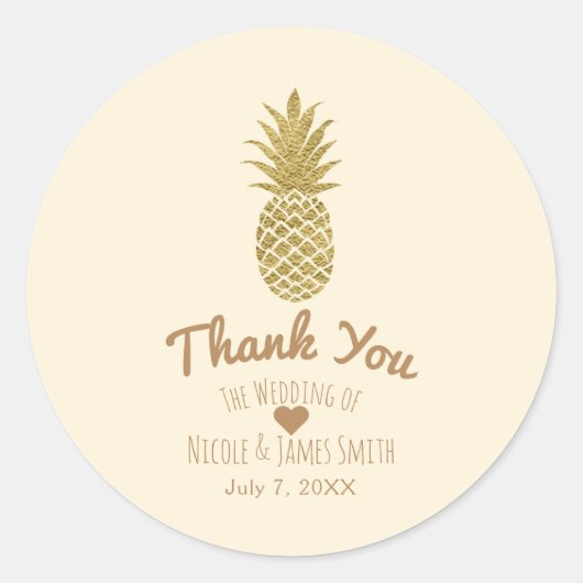 Sticker Rond Crème de Ananas Doré Élégance Tropicale de Mariage (Devant)