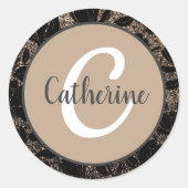 Sticker Rond Crème de café florale Élégant monogramme Nom (Devant)