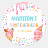 Sticker Rond Crème de glace 1er fête d'anniversaire (Devant)