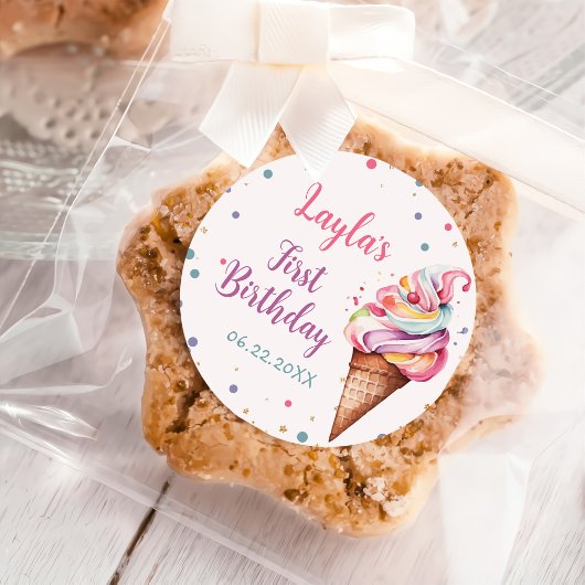 Sticker Rond Crème de glace 1er fête d'anniversaire