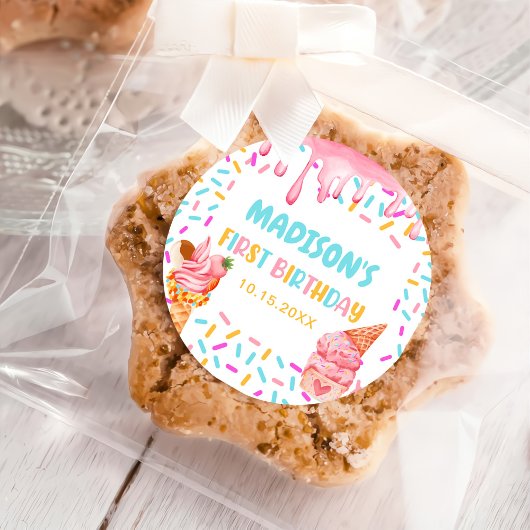 Sticker Rond Crème de glace 1er fête d'anniversaire