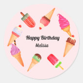 Sticker Rond Crème de glace Anniversaire Popsicle Piscine Rose (Devant)